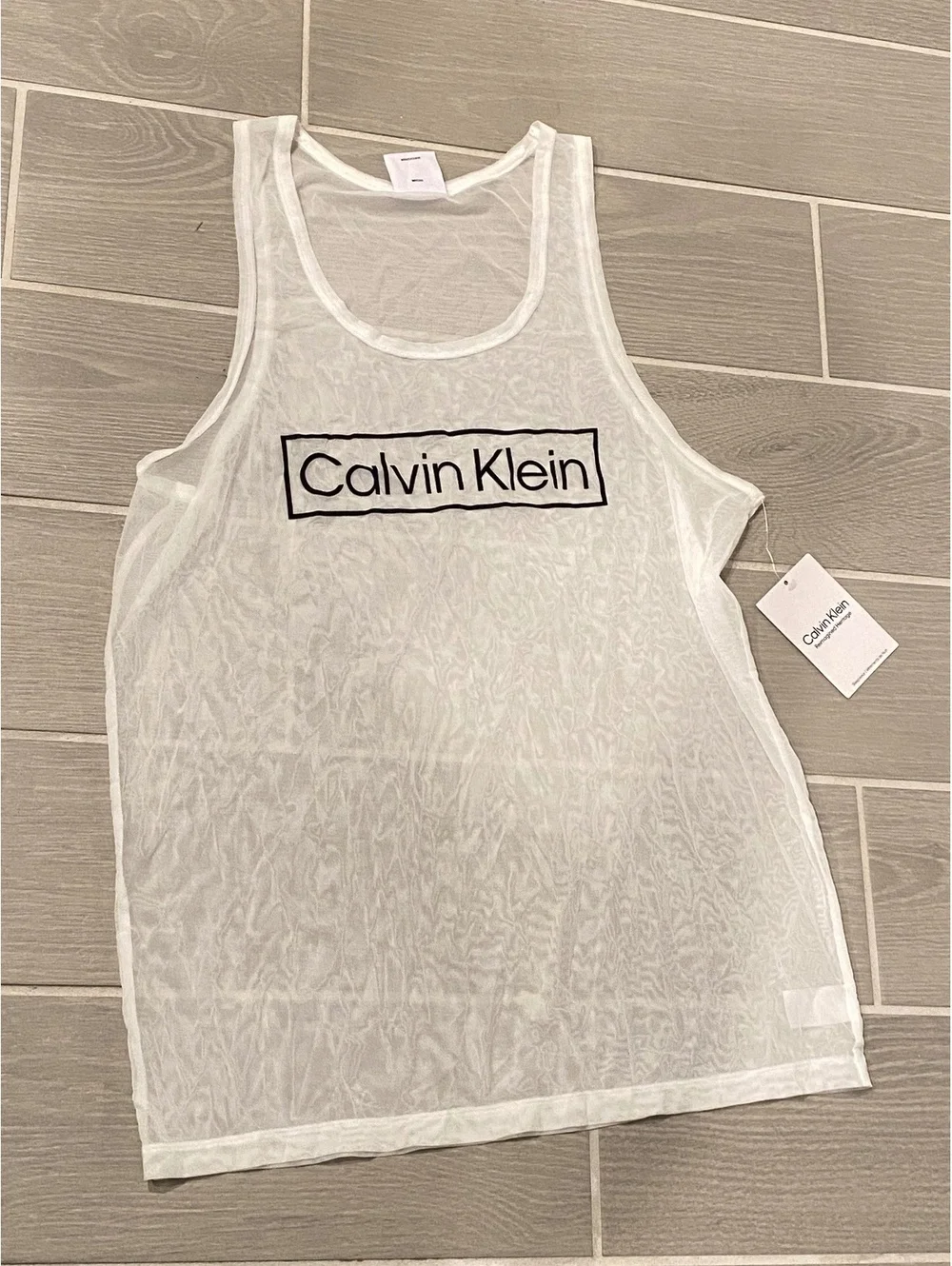 Calvin Klein White Sheer Mesh Sleeveless Sleepwear Top, Size M